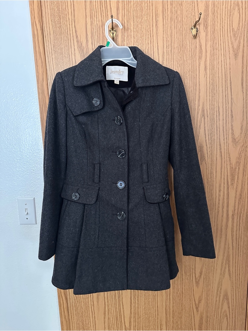 Laundry By Shelli Segal Dark Charcoal Wool Pea Coat